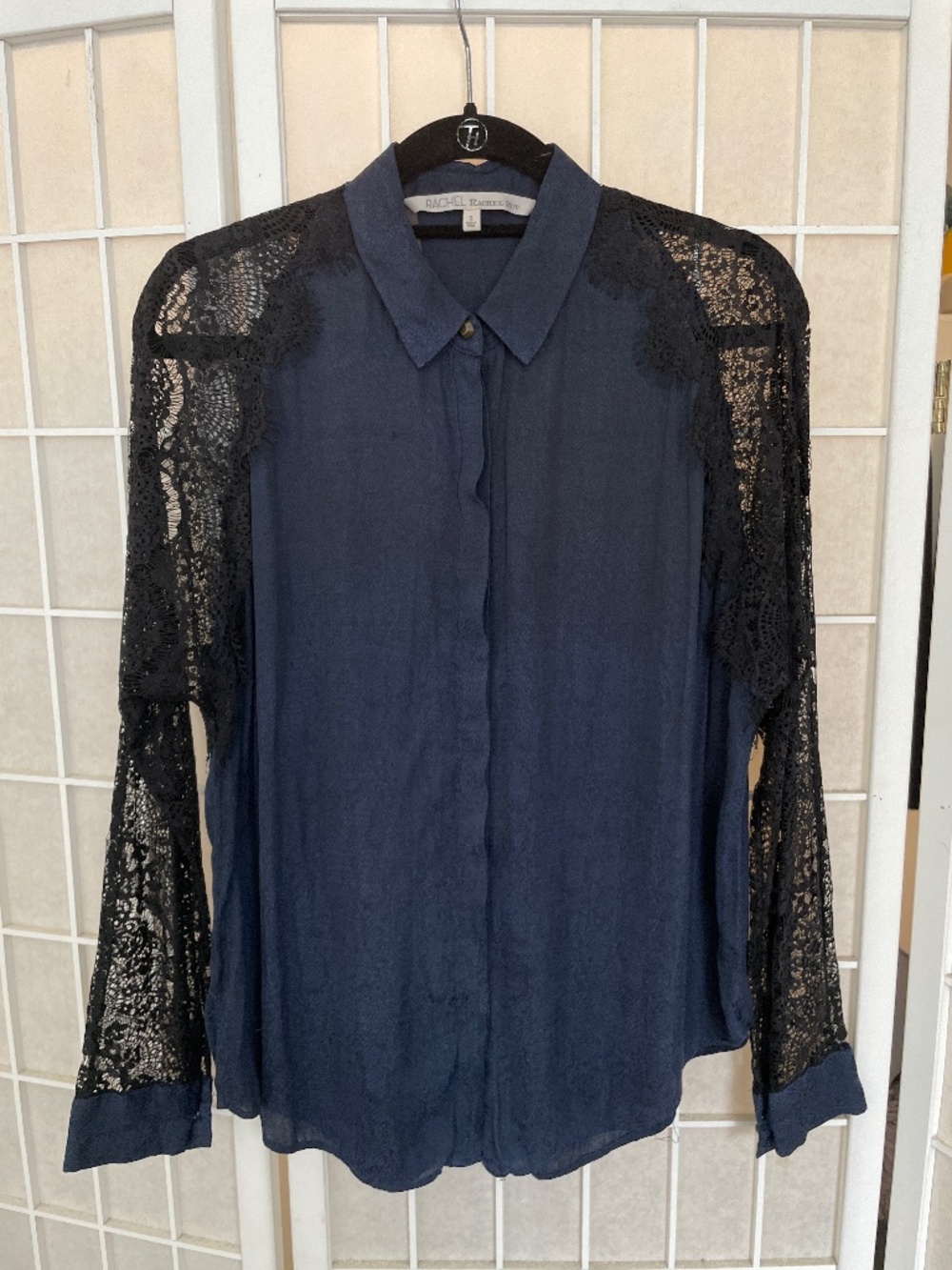 Button down shirt lace nylon Blue and Black Small